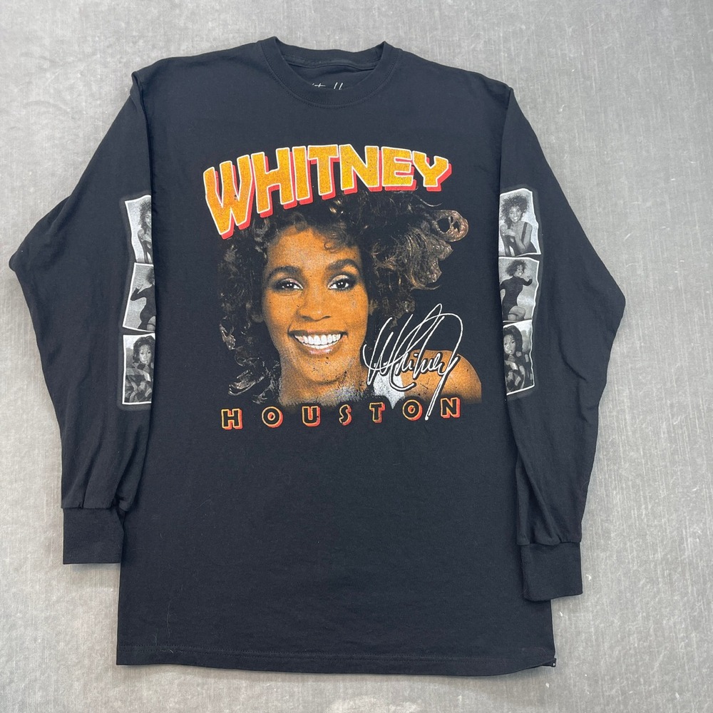 Whitney Houston‎ Small/Medium Black Graphic Long Sleeve Shirt Cotton Music Tee
